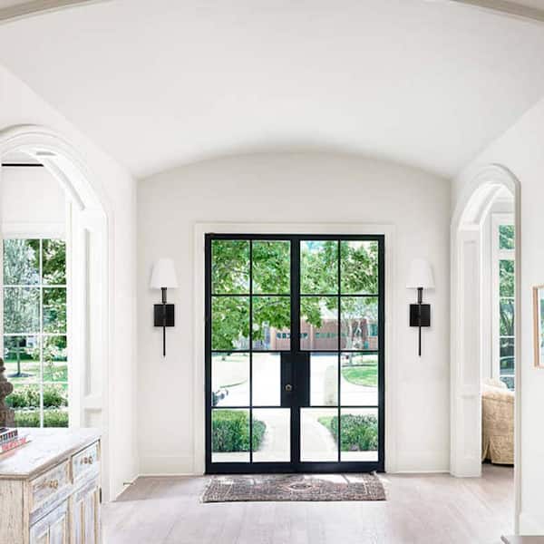 1-Light Matte Black Wall Sconce with White Fabric Shade(2-Pack)