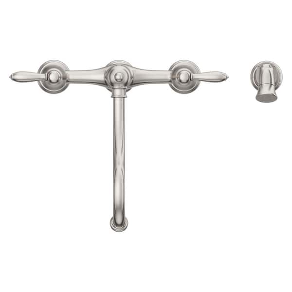 Courant Two Handle Bridge Kitchen Faucet with Side Spray in Stainless Steel
