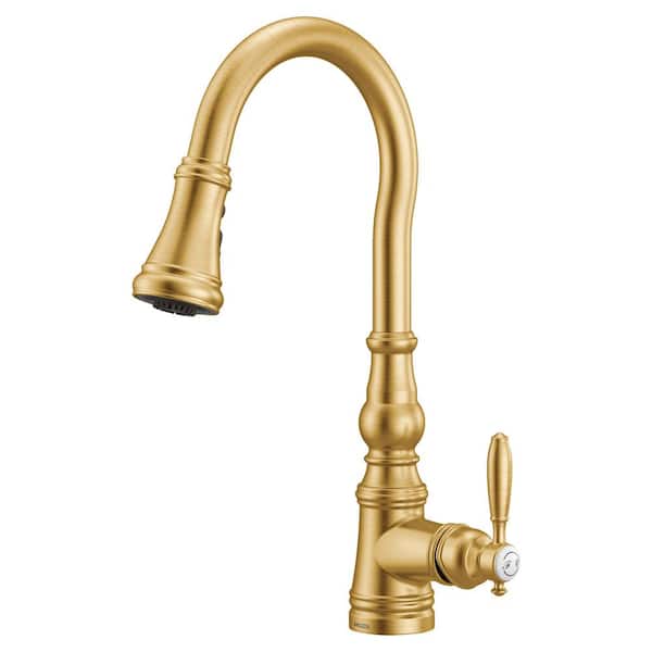Weymouth Single-Handle Pull-Down Sprayer Kitchen Faucet in Brushed Gold