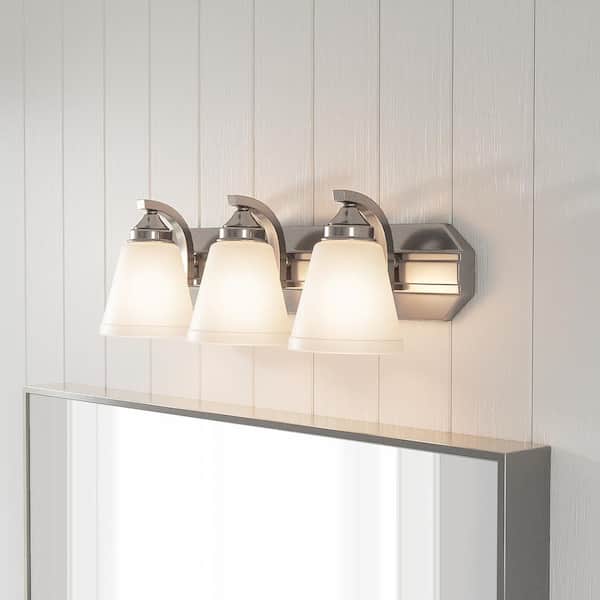 Tavish 24 in. 3-Light Brushed Nickel Classic Vanity with Frosted Glass Shade