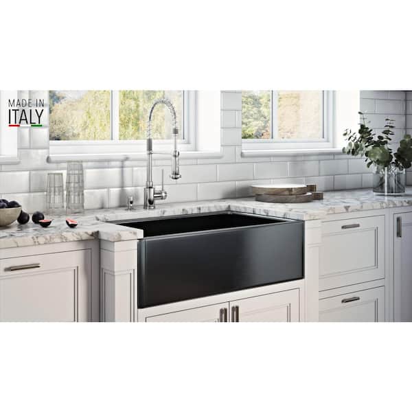 Reversible Farmhouse Apron-Front Fireclay 33 in. x 20 in. Single Bowl Kitchen Sink in Gloss Black