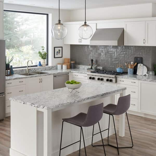 6 ft. Straight Laminate Countertop Kit Included in Textured White Ice Granite with Eased Edge and Backsplash