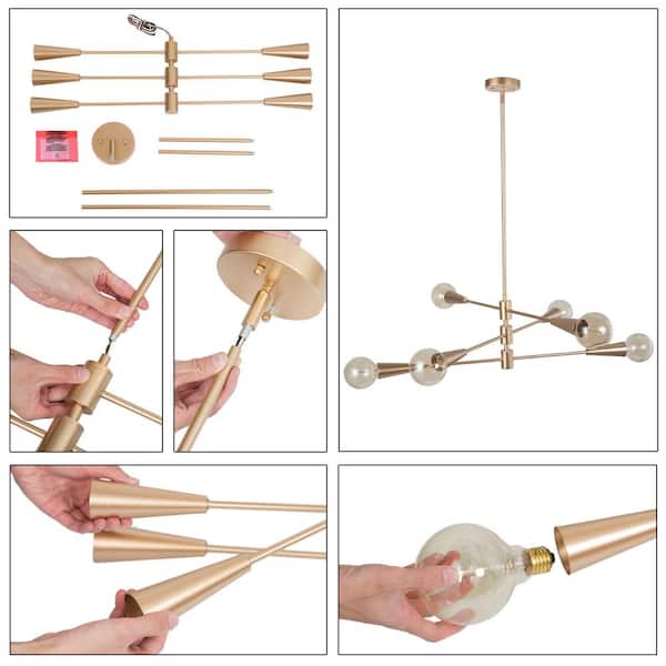 Transitional Dining Room Chandelier 31 in. Modern Sputnik Chandelier 6-Light Brass Gold Tiered Kitchen Island Chandelier