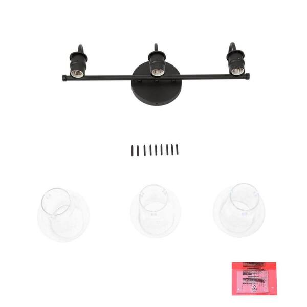 22 in. 3-Light Modern Black Bathroom Vanity Light Farmhouse Wall Sconce with Clear Glass Globe Shades