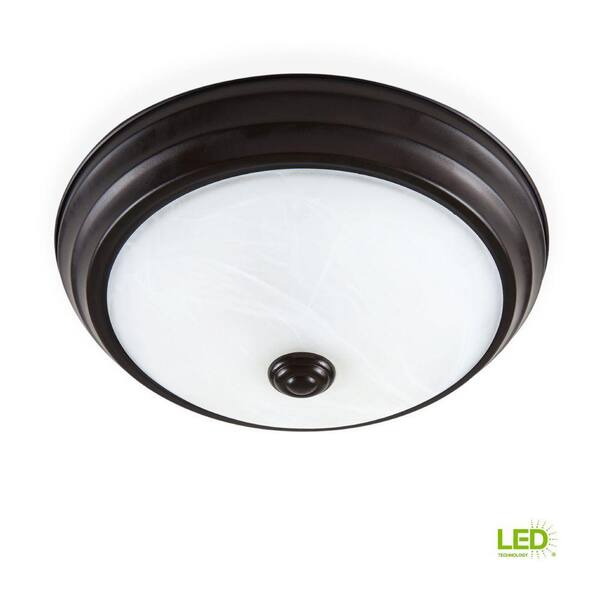 11 in. Satin Bronze Integrated 2700K CCT LED Ceiling Light Flush Mount with Alabaster Glass