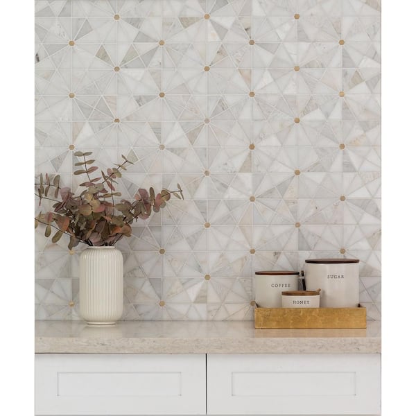 Elegante White Pinweheel 12 in. x 11 in. x 8mm Stone Metal Mesh-Mounted Mosaic Tile (1 sq. ft. / Each)