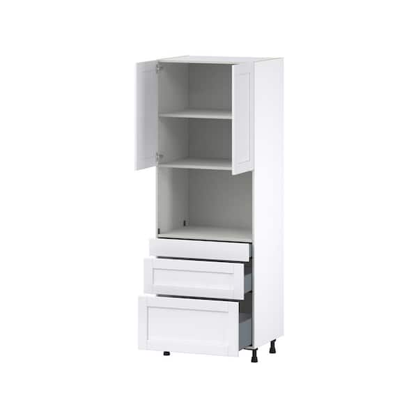 Mancos Glacier White Shaker Assembled Pantry Microwave Kitchen Cabinet with 3 Drawer (30 in. W x 84.5 in. H x 24 in. D)