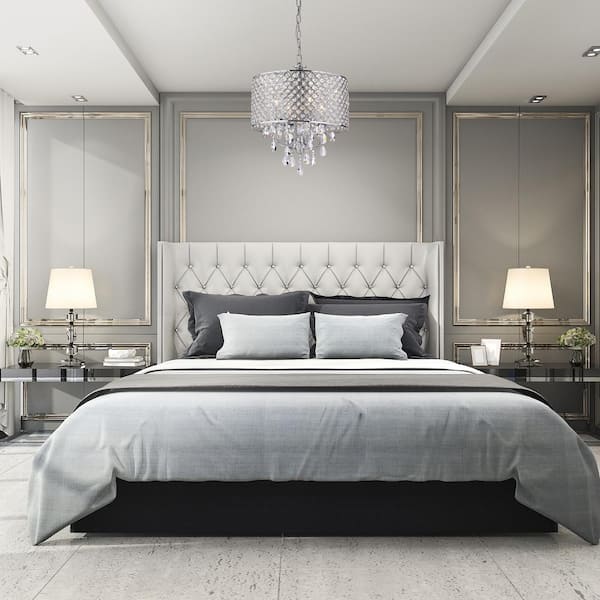 Marya 4-Light Modern Chrome Round Chandelier with Beaded Drum Shade /Hanging Clear Glass Crystals