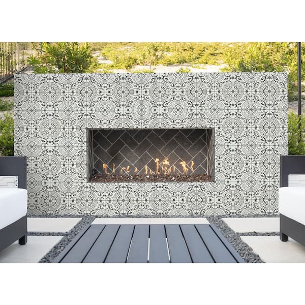 Encaustic Baroque Stamp 8 in. x 8 in. Matte Porcelain Patterned Look Floor and Wall Tile (5.16 sq. ft./Case)