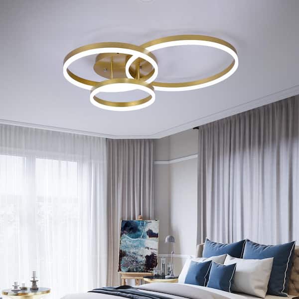 Carson 3-Light 31.8 in. Gold Cluster Circle LED Semi-Flush Mount