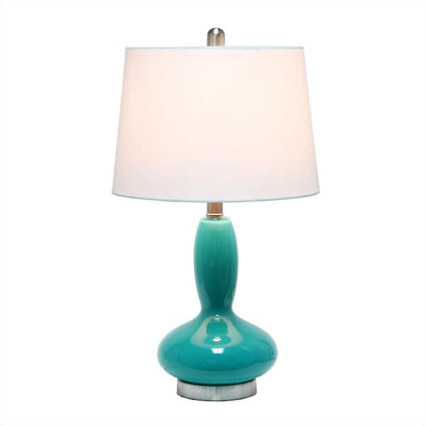22.75 in. Teal Contemporary Curved Glass Table Lamp
