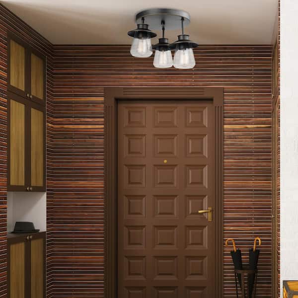 Nate 11 in. 3-Light Oil Rubbed Bronze Semi-Flush Mount Ceiling Light with Clear Glass Shades