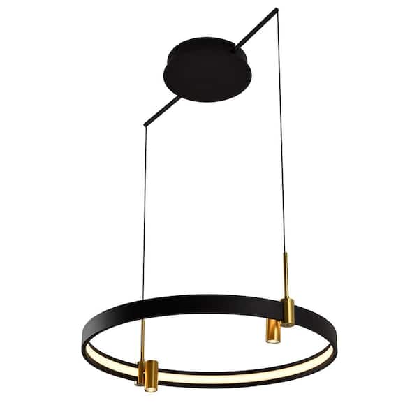 Tania 23 in. ETL Certified Integrated LED Black Chandelier Light Fixture with 2 Adjustable Spotlights in Antique Brass