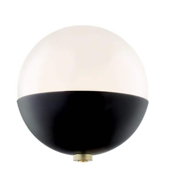 Renee 2-Light Aged Brass/Black Wall Sconce with Opal Glossy Shade