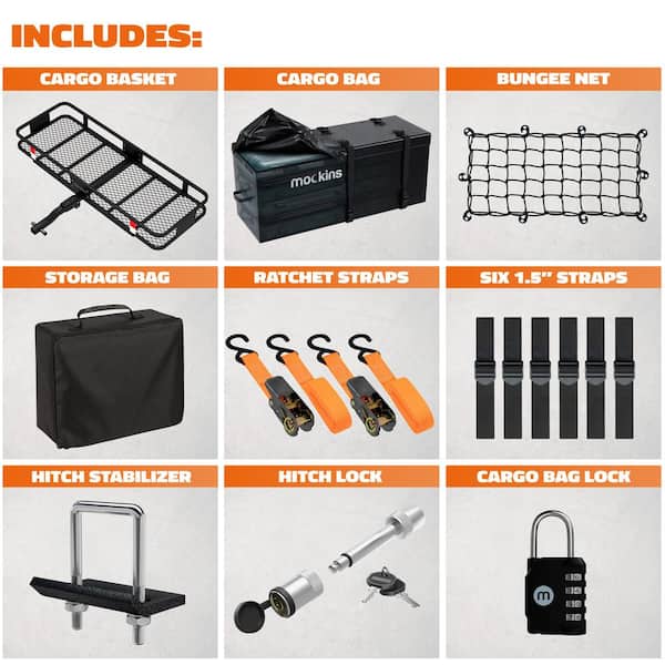 500 lb. Capacity Hitch Mount Cargo Carrier Basket with 16 cu. ft. Cargo Bag, Straps, Net, Folding Shank and 2 in. Raise