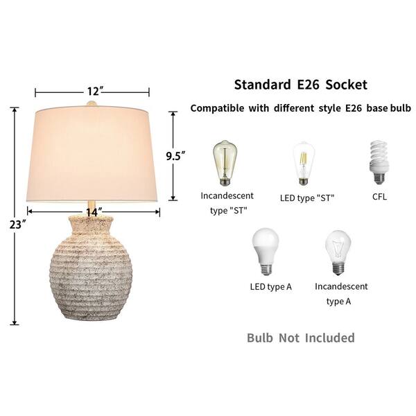 23 in. Light Gray Farmhouse and Rustic Ceramic Bedside Table Lamp