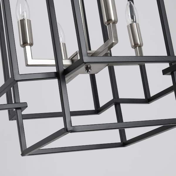 8-Light Black Industrial Candle Style Rectangle Chandelier Kitchen Island Hanging Lights