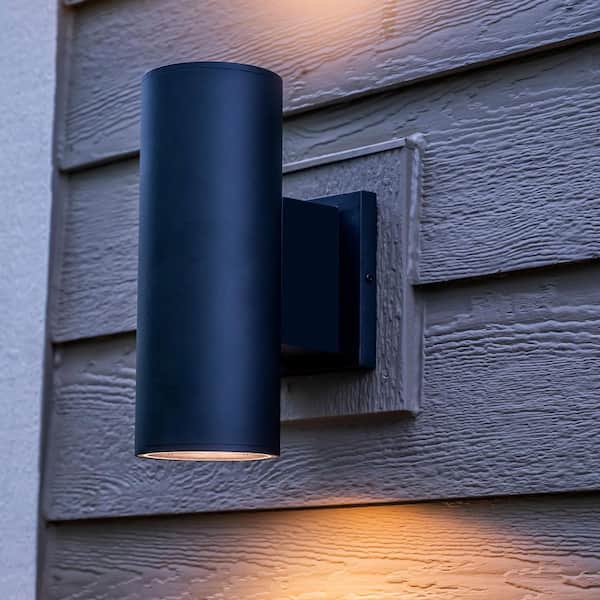 Turrill 13.39 in. Matte Black Outdoor Wall Cylinder Light Up Down