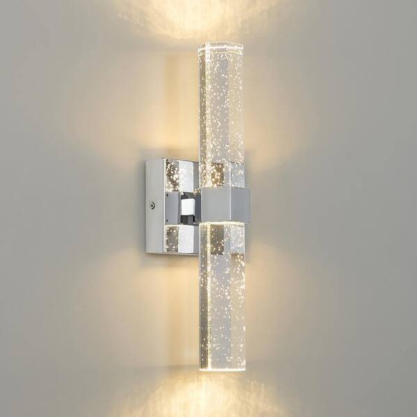 15.7 in. 1-Light Chrome Dimmable Sconce Wall Lighting with Crystal Bubble Glass Shade
