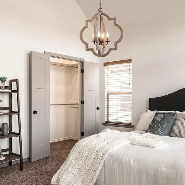 Modern Farmhouse Cage Chandelier Bronze 4-Light Island Candlestick Chandelier Rust Proof Weathered Wood Pendant Light