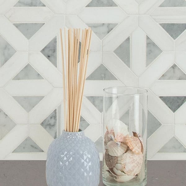 Bianco Dolomite Geometrica 12 in. x 12 in. x 10 mm Polished Marble Mosaic Tile (10 sq. ft./case)