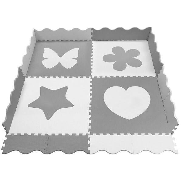 White and Gray Baby Play Mat interlocking Carpet Tile 24 in. x 24 in. (4 Tiles)