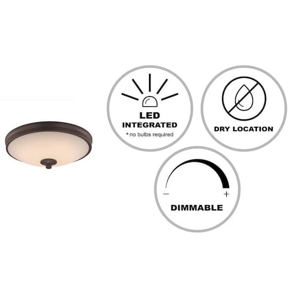11 in. Oil Rubbed Bronze Integrated LED Flush Mount Ceiling Light Fixture with Frosted Glass Shade