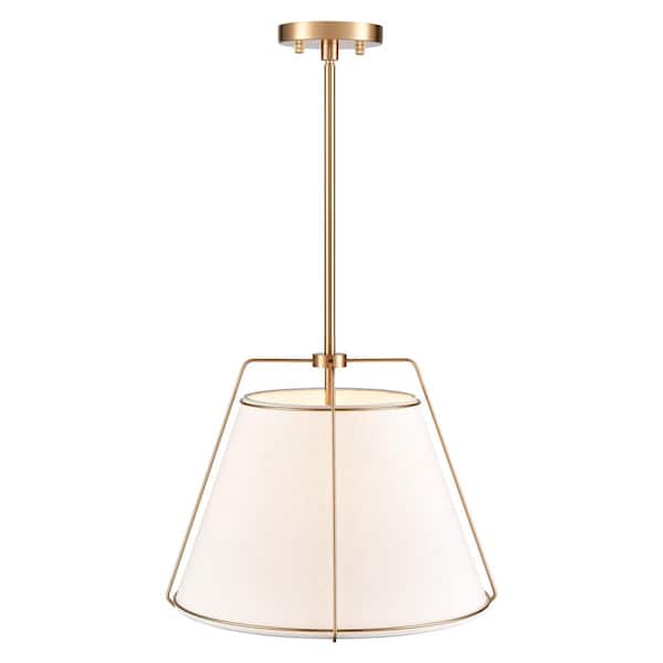 Lise 15 in. 1-Light Brushed Brass Chandelier with Fabric Shade