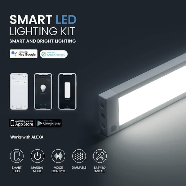 Works with Alexa, 12 in. White Smart Dimmable LED Under Cabinet Lighting Kit, Google Cool White (6000K) (4-Pack)