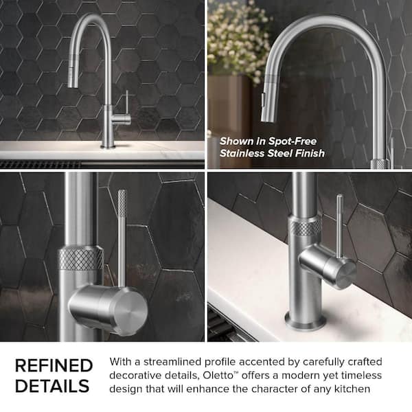Oletto Modern Industrial Pull-Down Single Handle Kitchen Faucet in Spot Free Stainless Steel