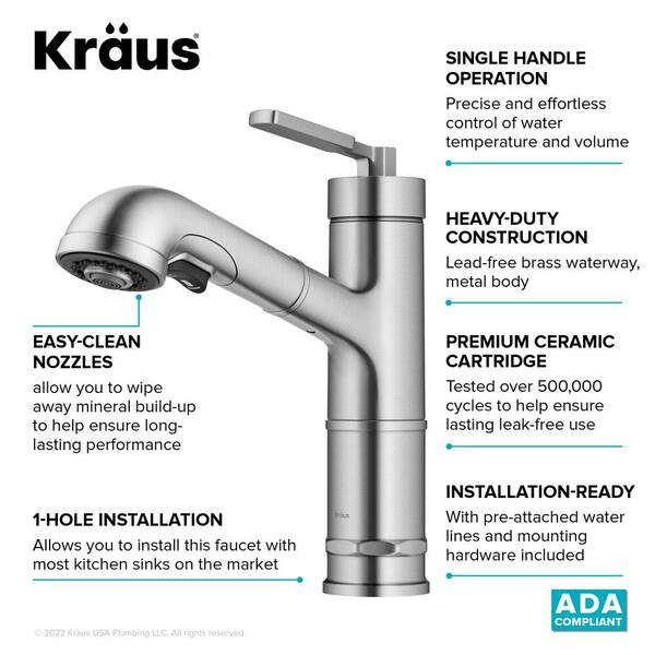 Allyn Pull-Out Single Handle Kitchen Faucet in Spot-Free Stainless Steel