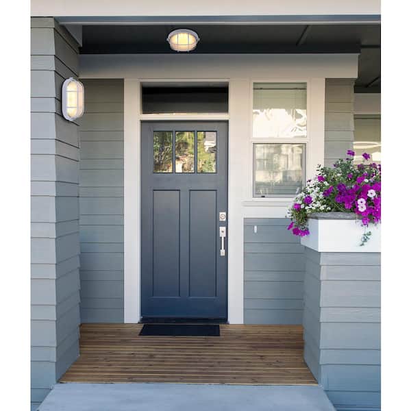 1-Light White LED Outdoor Flush Mount Light with Frosted Glass