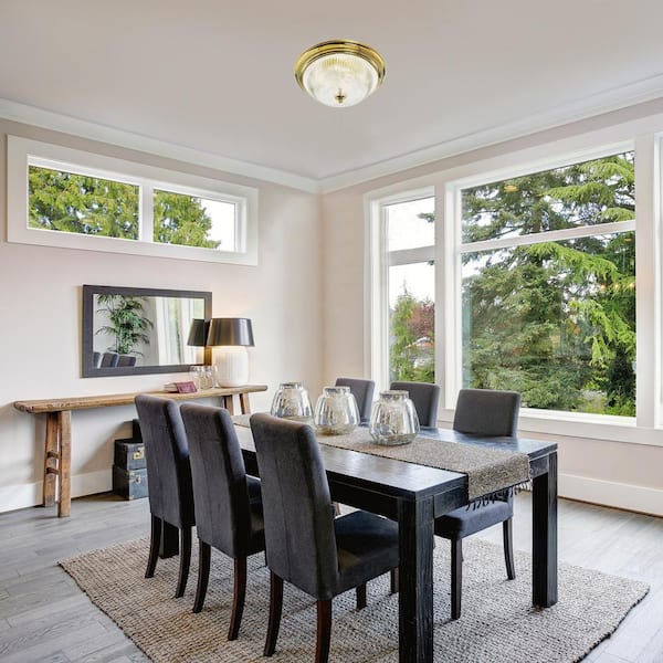 3-Light Polished Brass Ceiling Fixture with Clear Ribbed Glass