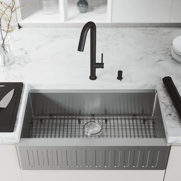 Handmade 36-in Stainless Steel Single-Bowl Slotted Apron Front Farmhouse Kitchen Sink Workstation with Accessories