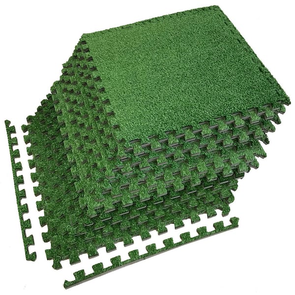 Green Grass Interlocking Floor Carpet Mat 24 in. x 24 in. (12 Tiles)