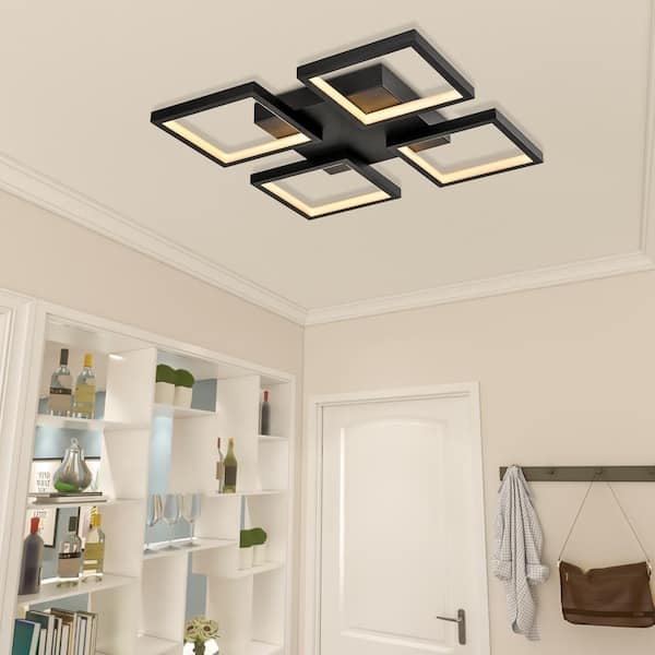 Boston 4-Light 19.18 in. Black Unique/Statement Square/Rectangle LED Semi-Flush Mount