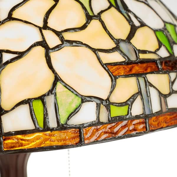 Elena 25.25 in. Antique Bronze Daffodil Tiffany-Style Stained Glass Table Lamp