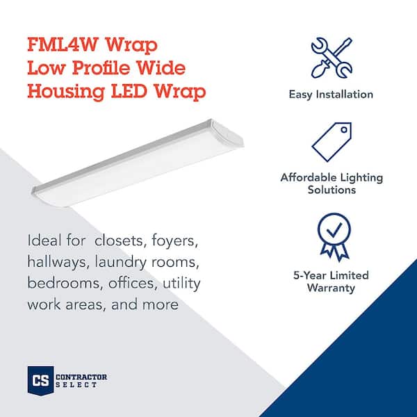 FML4W 4 ft. 4000/5000/6000 Lumens Integrated LED Dimmable White Wraparound Light, 4000K