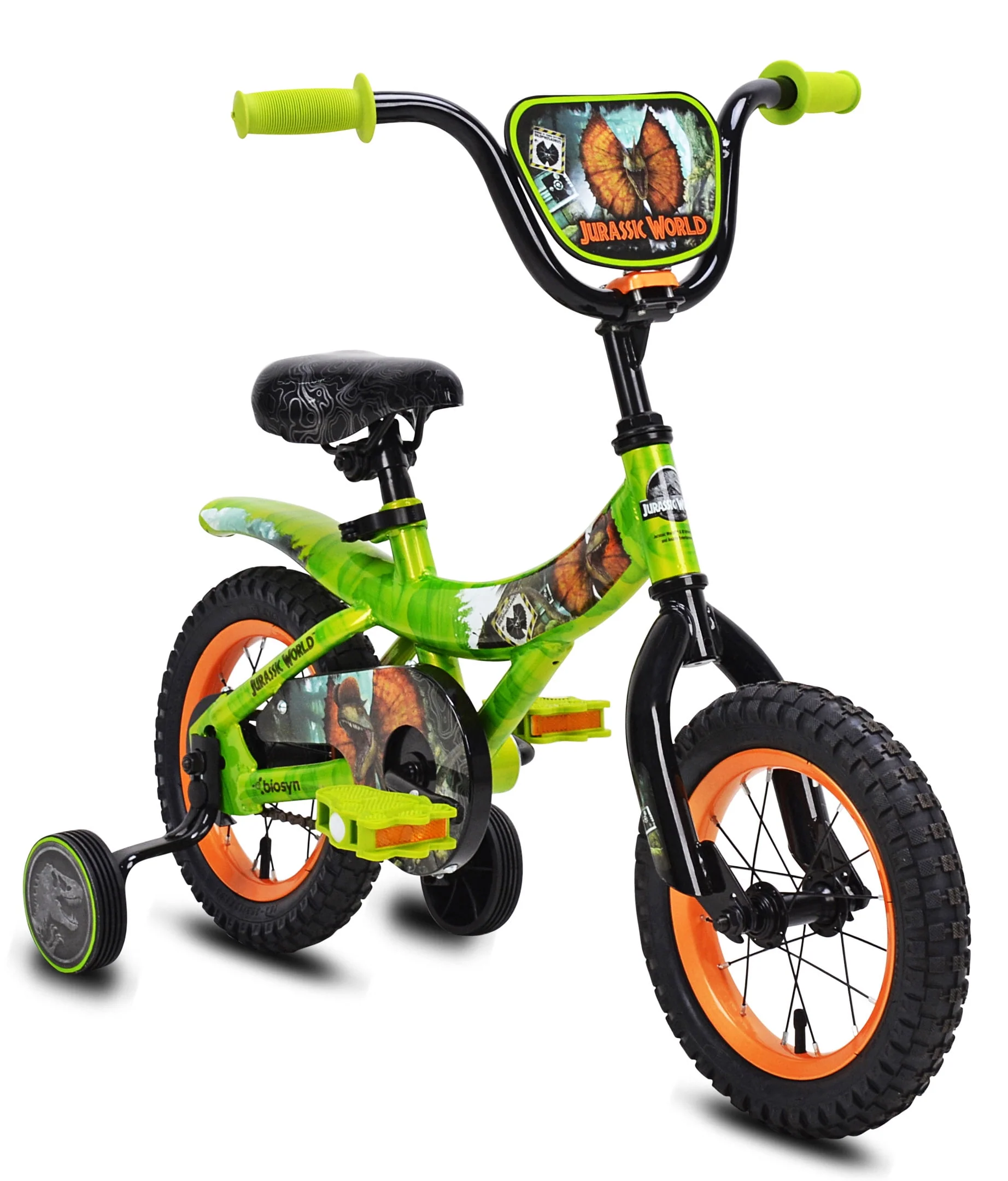 World? 12-inch Raptor Boy's Bicycle with Training Wheel, Green and Orange