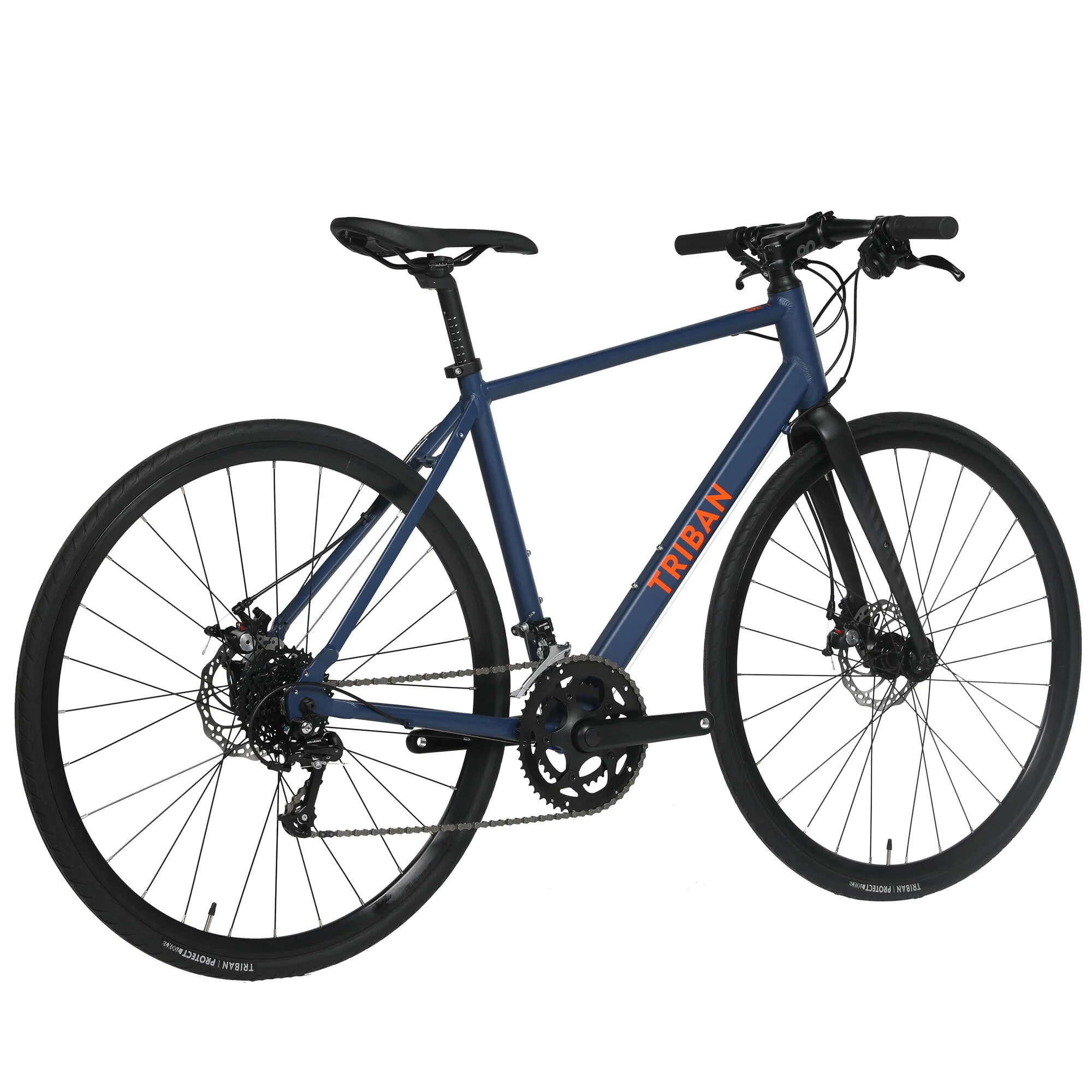 Decathlon Triban RC120, Aluminum Road Bike Flat Bar Disc Brakes, 700c, 16 Speed, Medium, Blue
