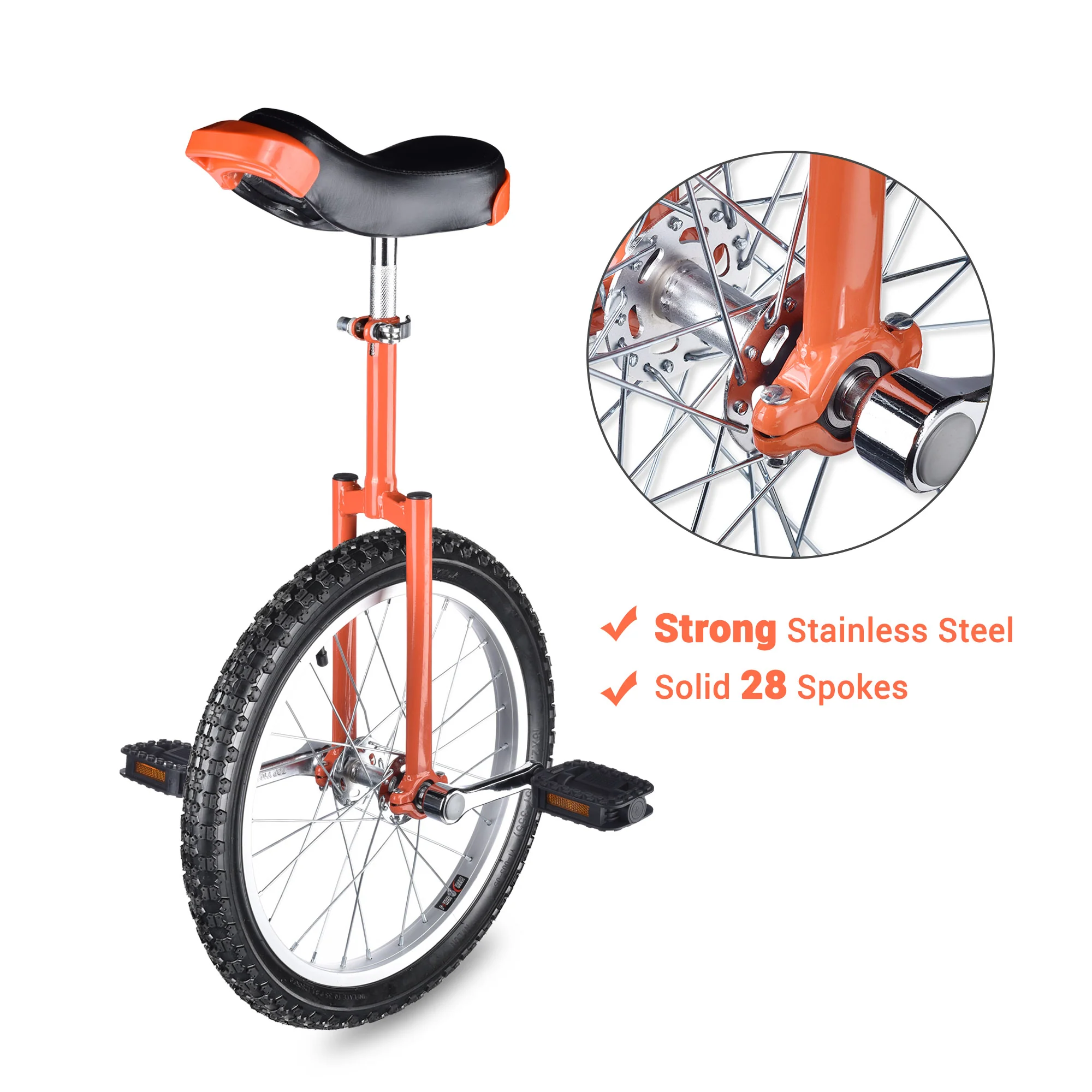 Yescom 18 In Wheel Outdoor Unicycle Skid-proof Tire Fitness Bicycle Balance Training for Adults Teenagers Kids, Orange