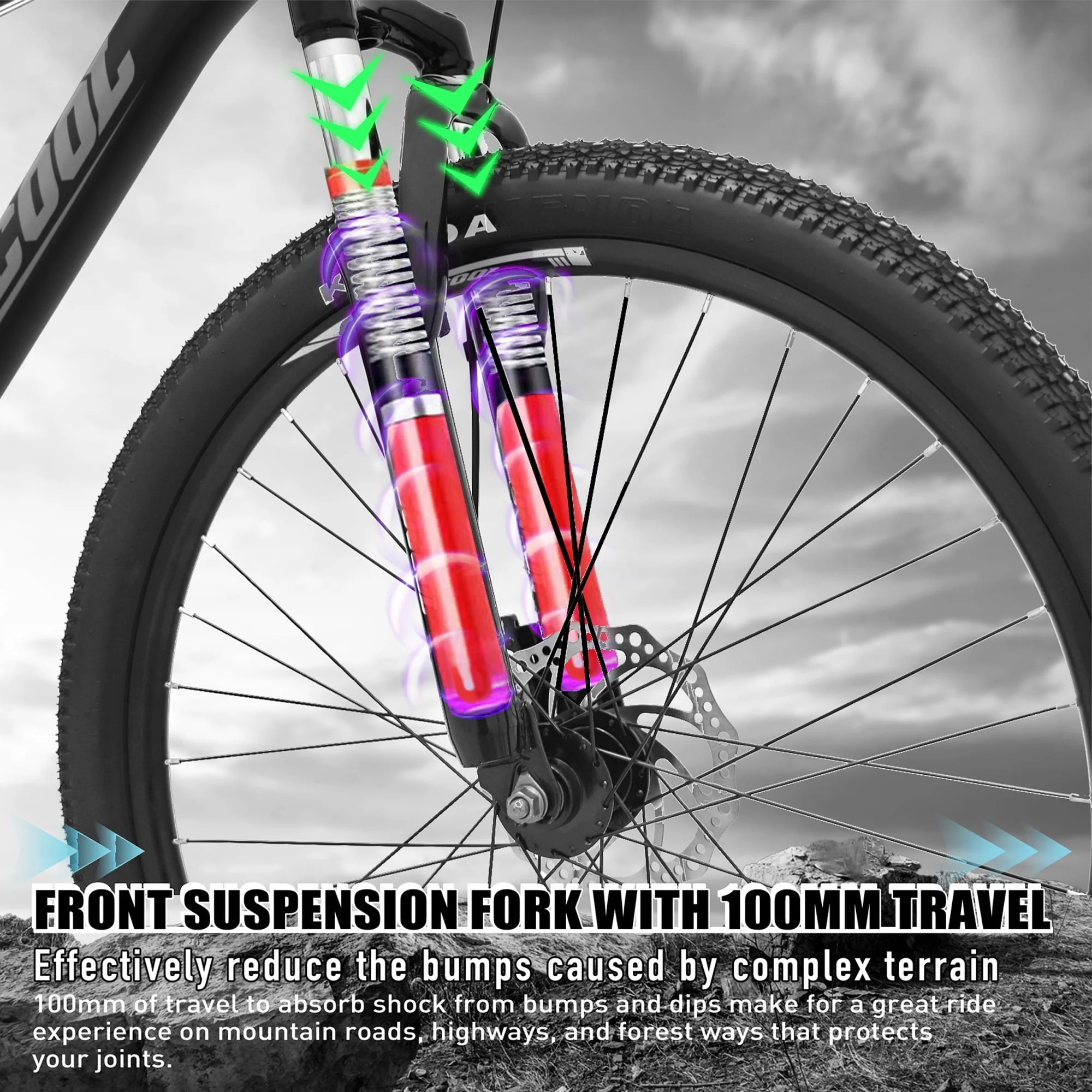 Feildoo Mens Mountain Bike, Front Suspension, 21-Speed, 26-Inch Wheels, 17-Inch Aluminum Frame, White and Black Bike