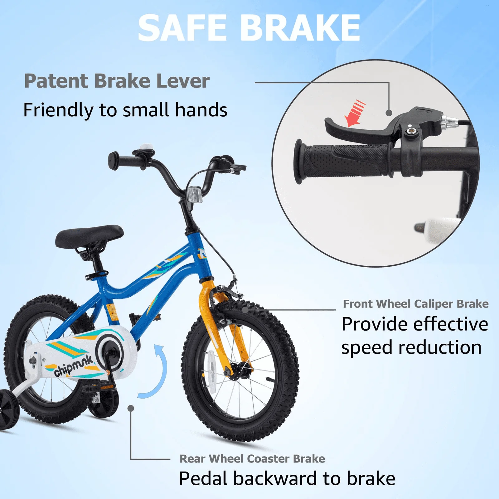 RoyalBaby Chipmunk Kids Bike Boys Girls 14 Inch Bicycle with Training Wheels Blue