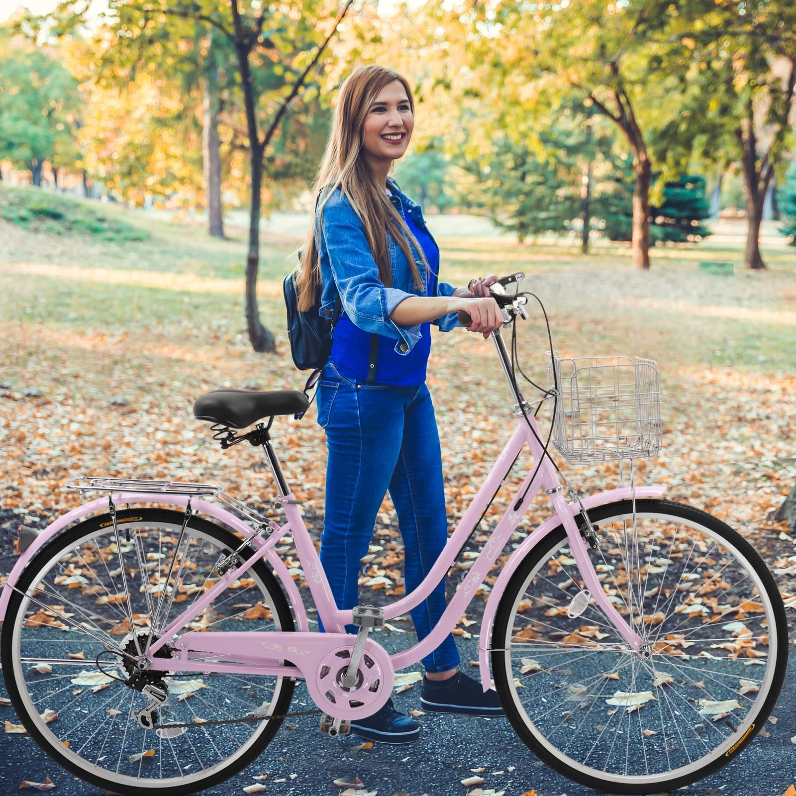 Ktaxon 26in Urban Commuter City Bike, Shimano 7 Speed Adult Road Bicycle, Pink