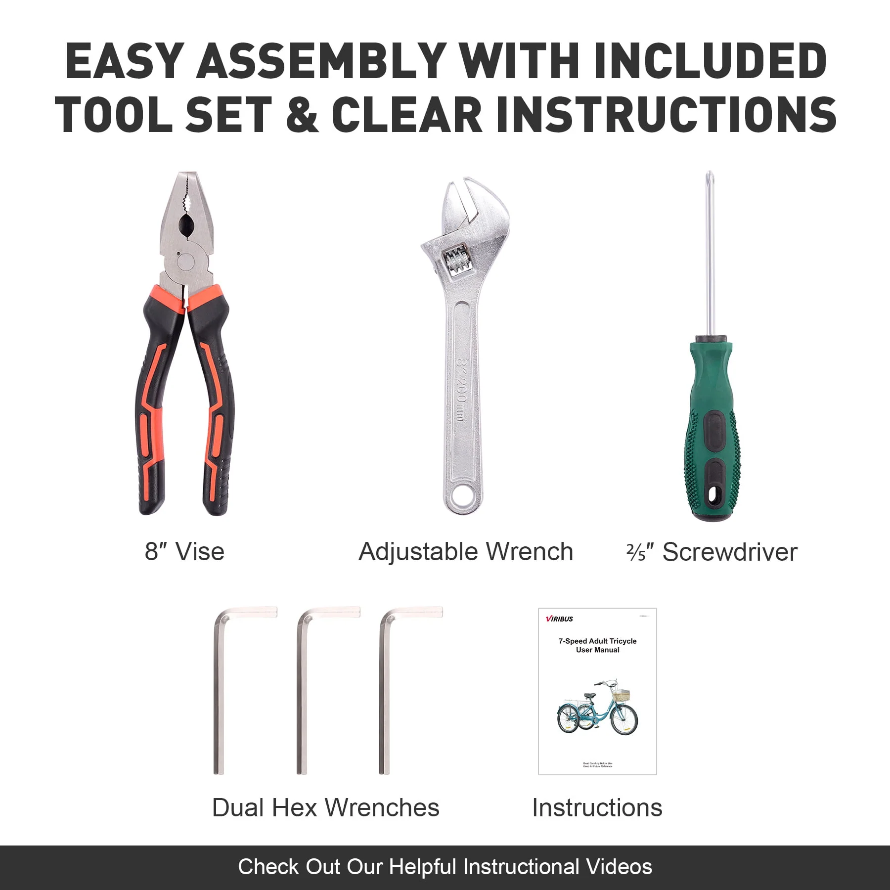 VIRIBUS 24 Inch Adult Trike 7 Speed Bike w Adjustable Seat 2 Baskets Matte Gray