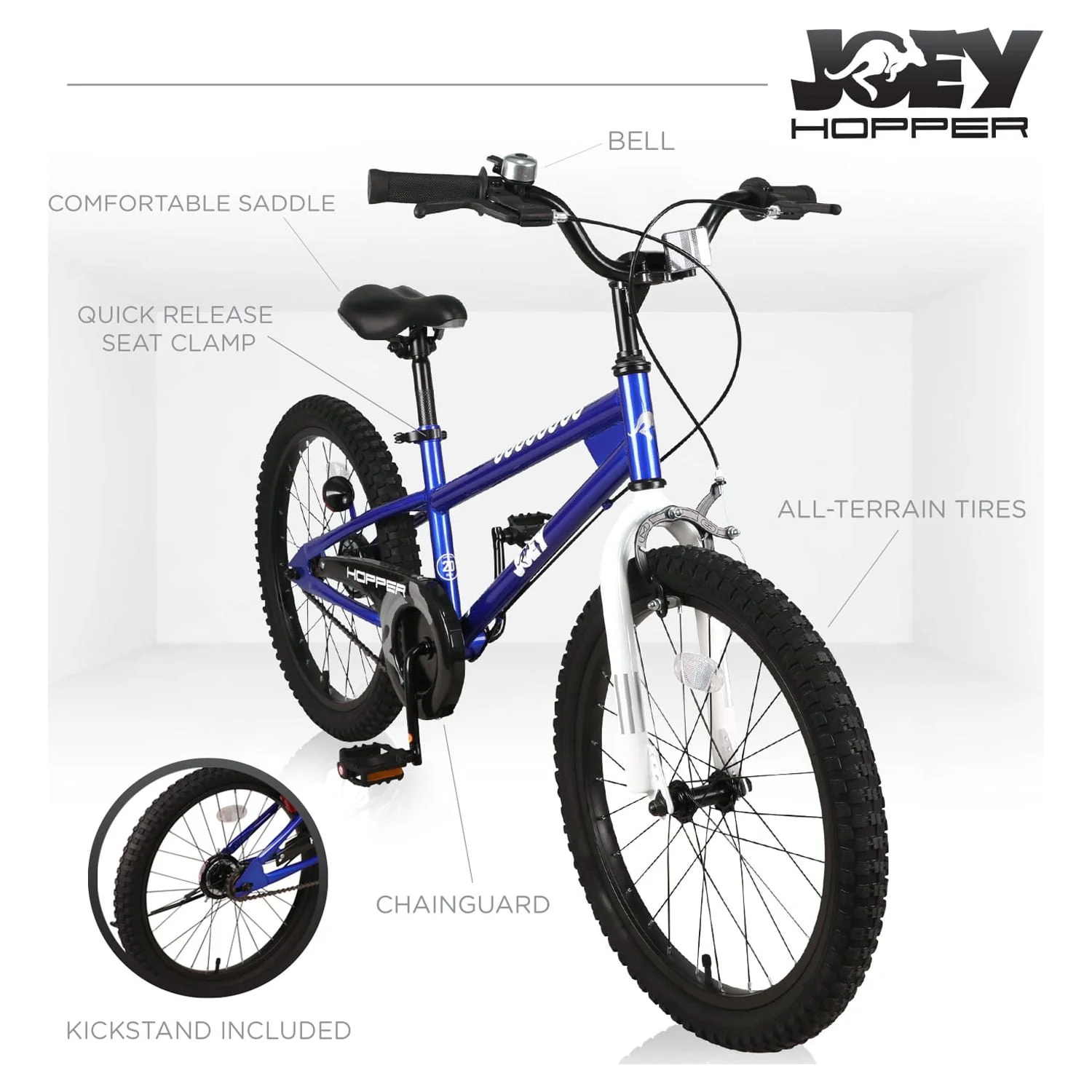 Joey Hopper 20 inch Easy Assembly Kid's Bicycle, Bell Included, Blue
