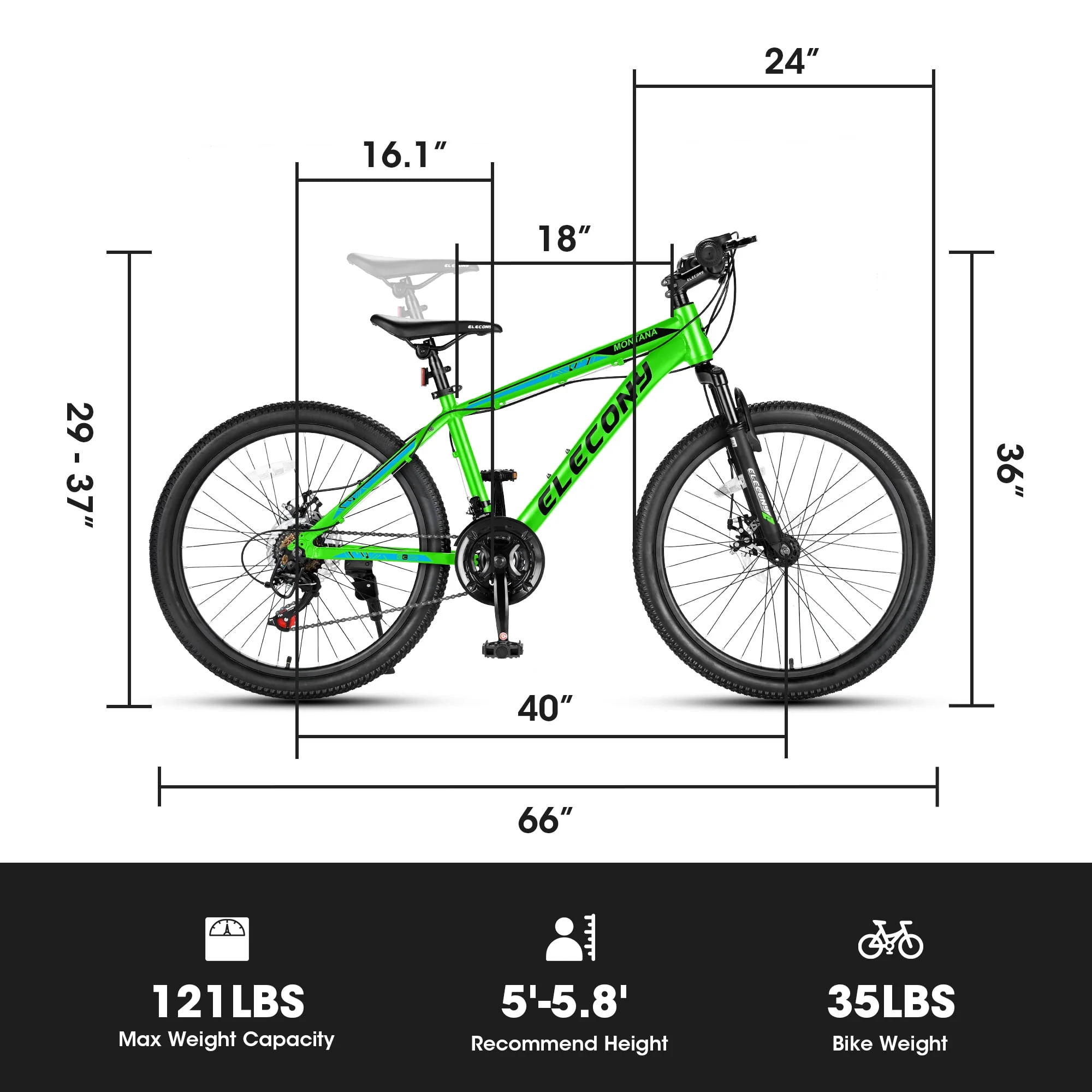 Mountain Bike, iRerts 24 Inch Mens Mountain Bike for Adults Youth, Shimano TZ500 21 Speed Mens Bicycle MTB with Disc Brake, Adult Bicycles for Men Women, Green