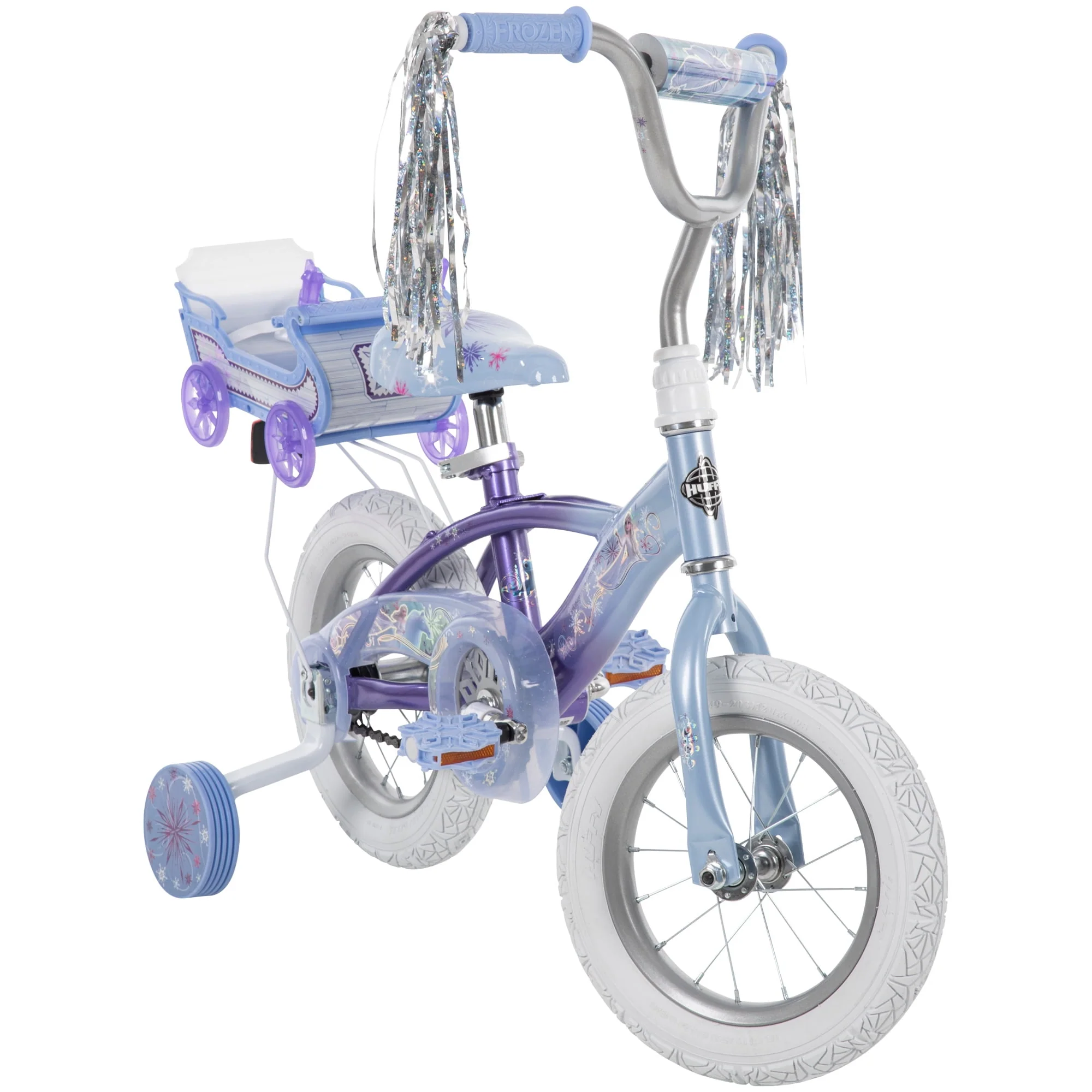 Frozen Bike with Doll Carrier Sleigh for Girl's, 12 In., White and Purple by Huffy