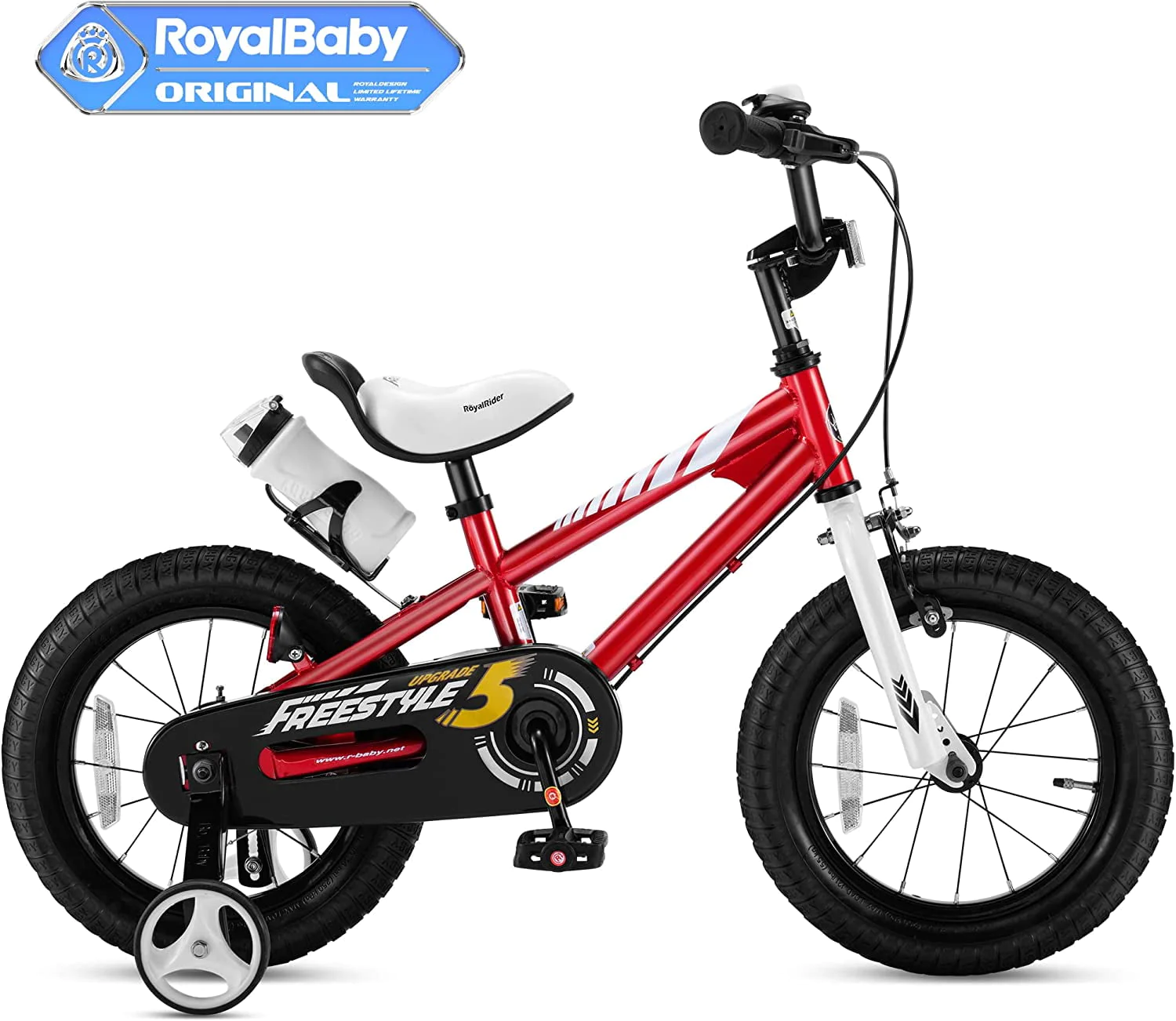 Royalbaby Freestyle 14 In Red Kids Bike Boys and Girls Bike Two hands brakes