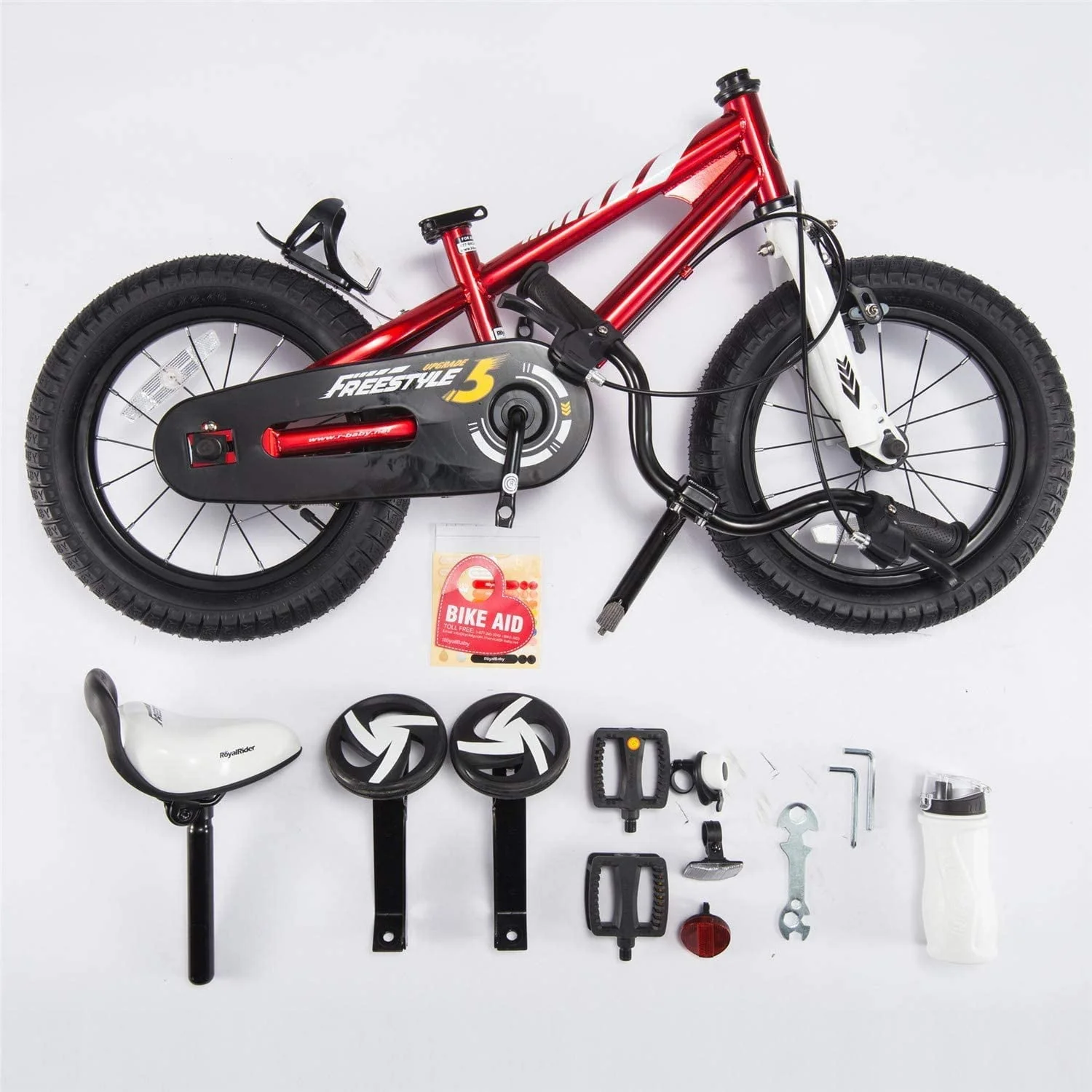 Royalbaby Freestyle 14 In Red Kids Bike Boys and Girls Bike Two hands brakes